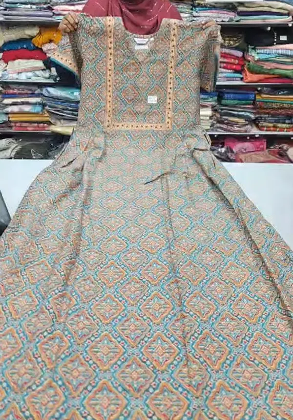 Pure Jaipur Cotton V-Neck Frock Maxi Nighty | NT3602